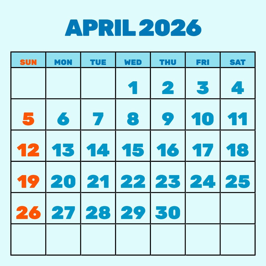 Editable April 2026 Blank Calendar Printable Free Planning PDF Download