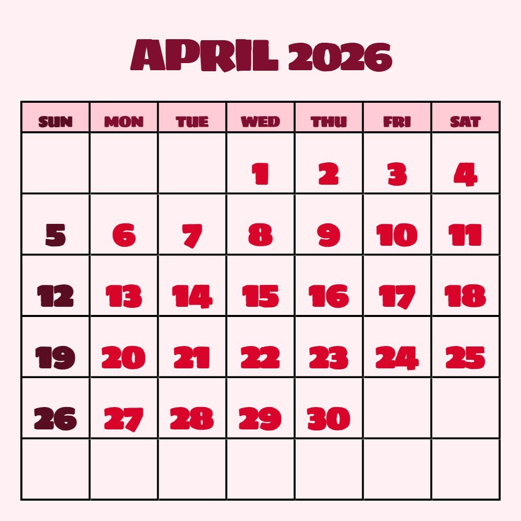 Custom April 2026 Blank Calendar Printable Free Wallpaper PDF Download