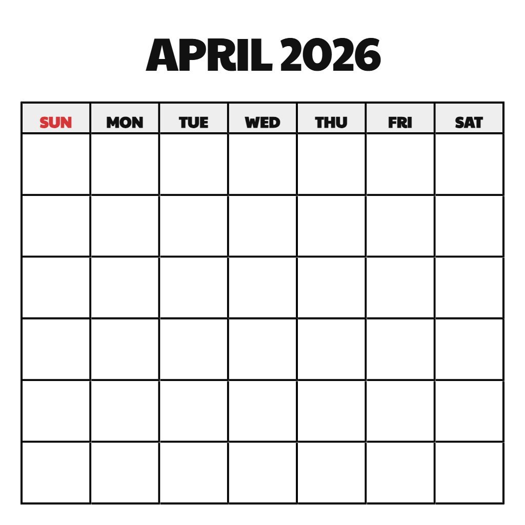 April 2026 Calendar Free Printable Blank PDF Download April 2026 Calendar Free Printable Blank PDF Download