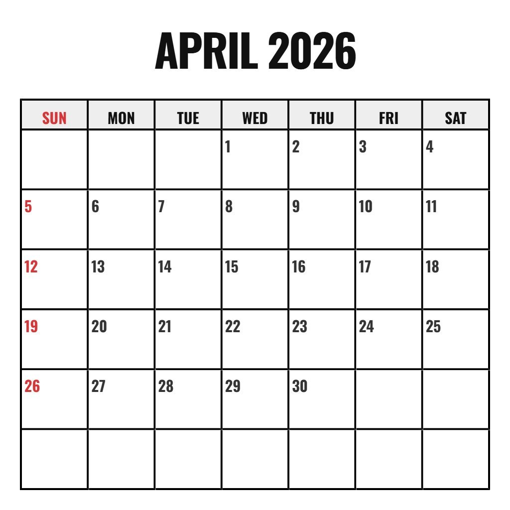Custom April 2026 Calendar Printable Free Wallpaper PDF Download