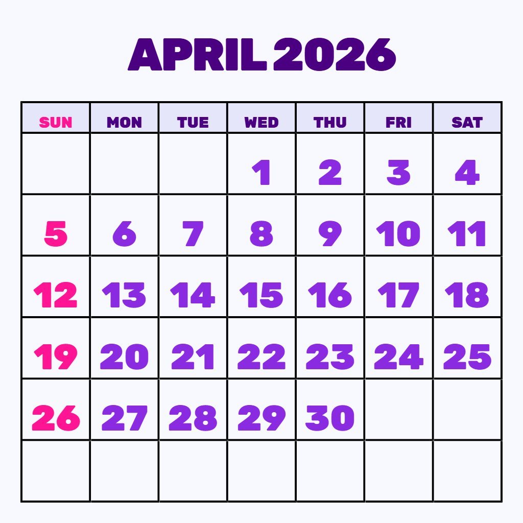 Cute April 2026 Calendar Printable Pdf Schedule PDF Download Cute April 2026 Calendar Printable Pdf Schedule PDF Download