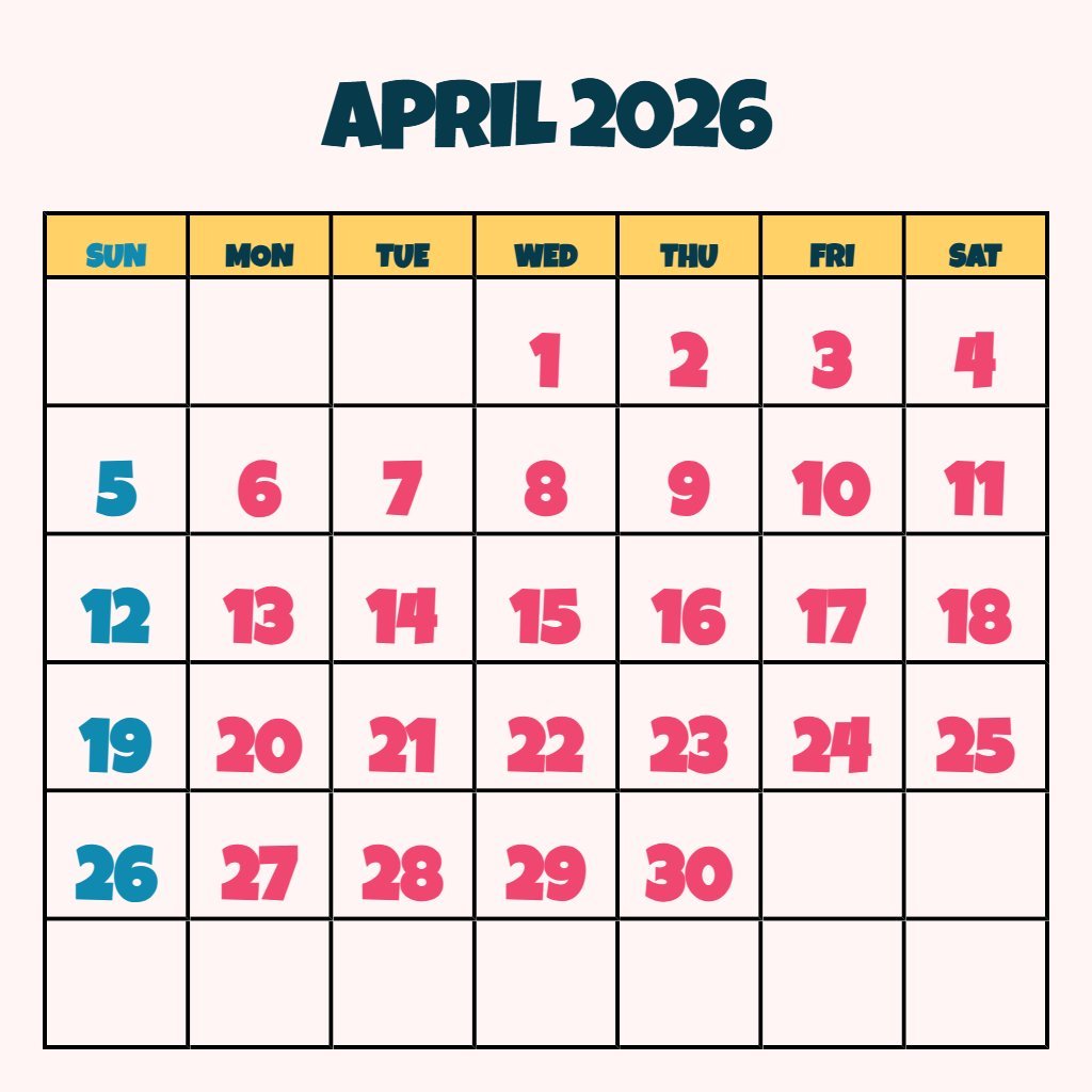 Editable April 2026 Calendar Printable Pdf Free Download Wallpaper PDF Download