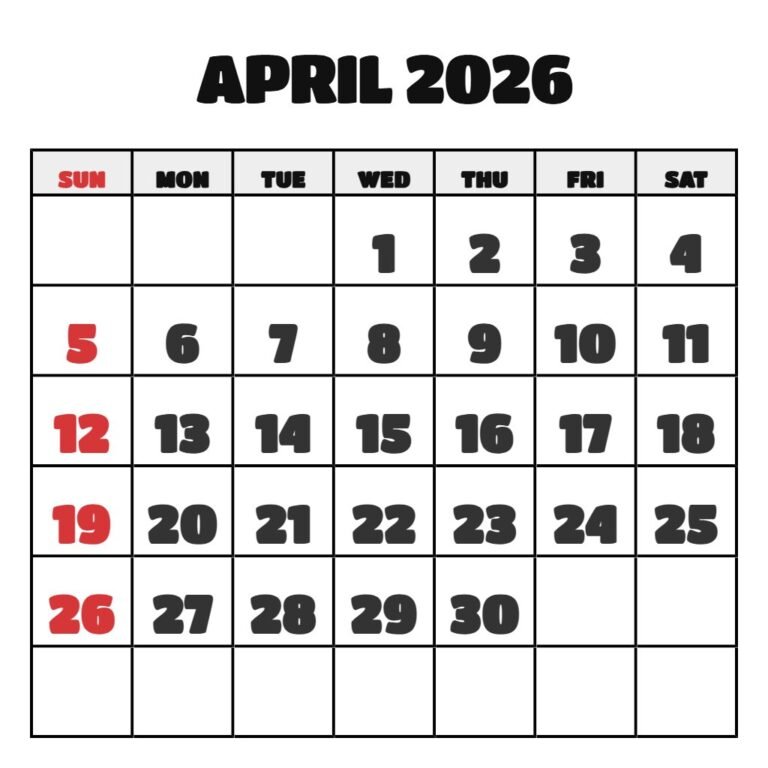 April 2026 Calendar Printable With Holidays PDF Download