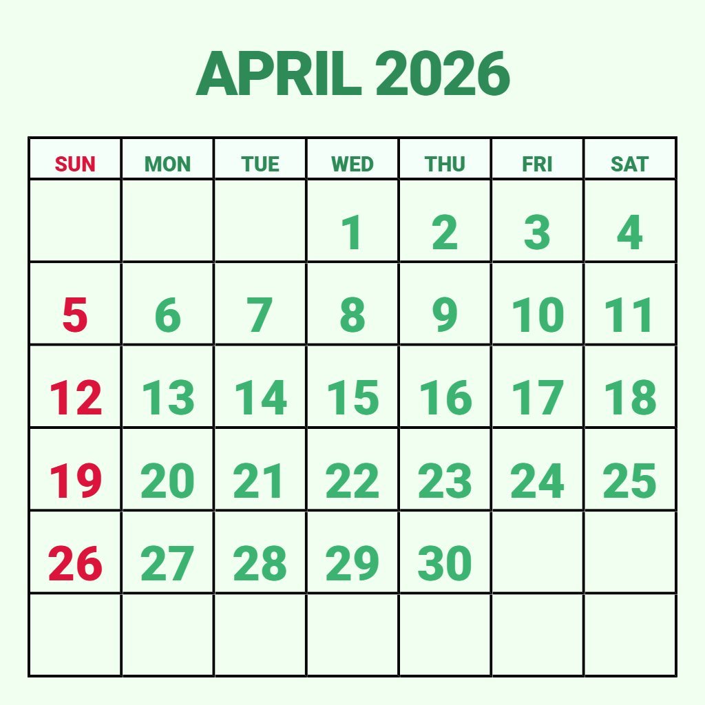 Editable April 2026 Calendar With Holidays Schedule Printable