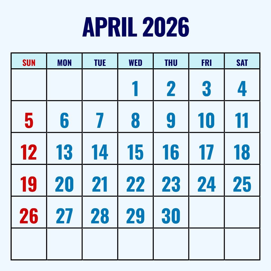 Editable April 2026 Calendar With Holidays Notes Download