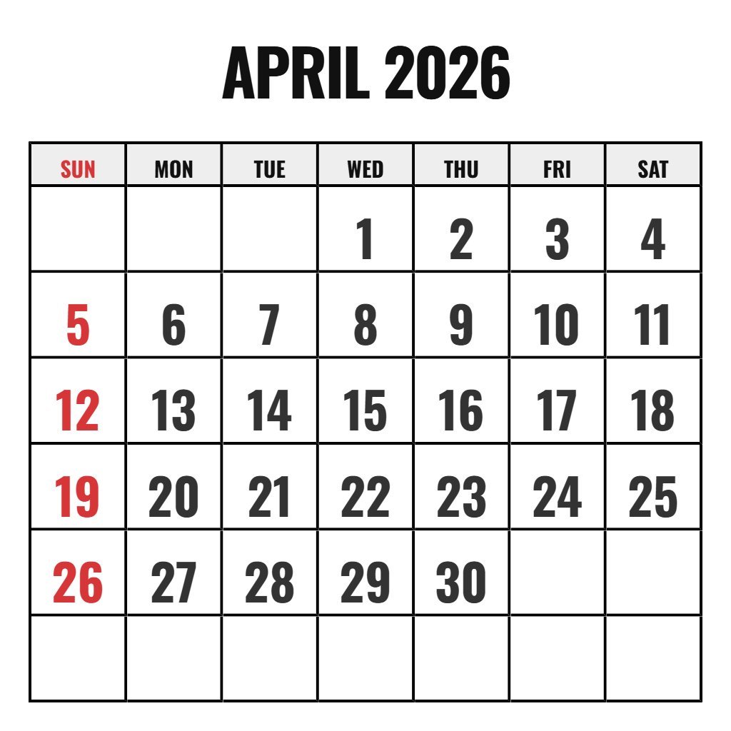 April 2026 Calendar With Holidays PDF