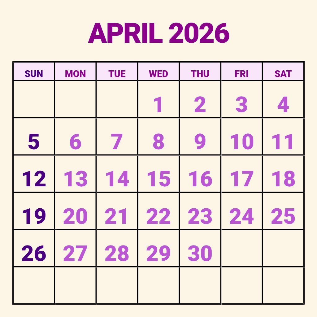 Free April 2026 Free Calendar Printable Wallpaper PDF Download Free April 2026 Free Calendar Printable Wallpaper PDF Download