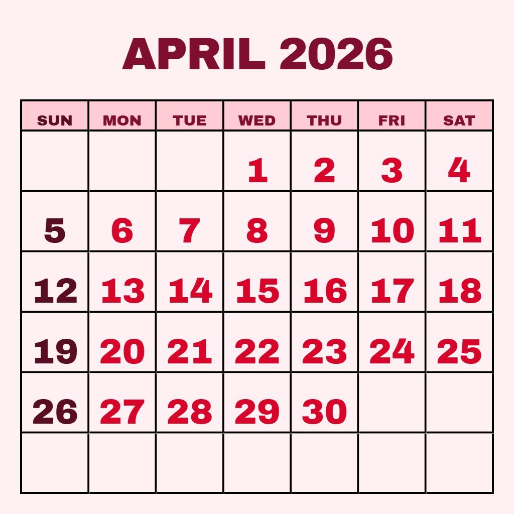 Custom April 2026 Free Calendar Printable Notes PDF Download Custom April 2026 Free Calendar Printable Notes PDF Download