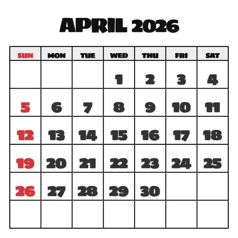 April 2026 Free Calendar Printable PDF Download
