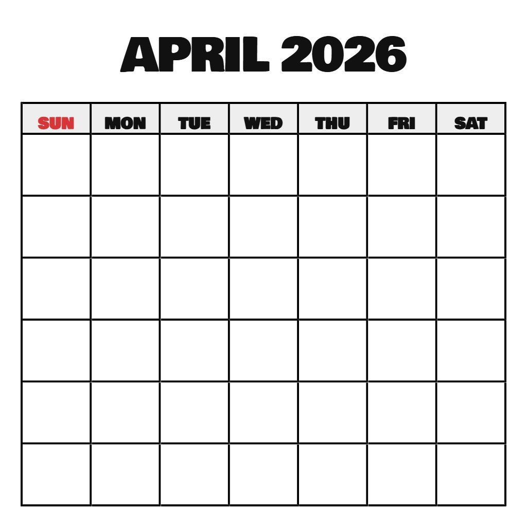 April 2026 Free Calendar Printable Blank PDF Download April 2026 Free Calendar Printable Blank PDF Download