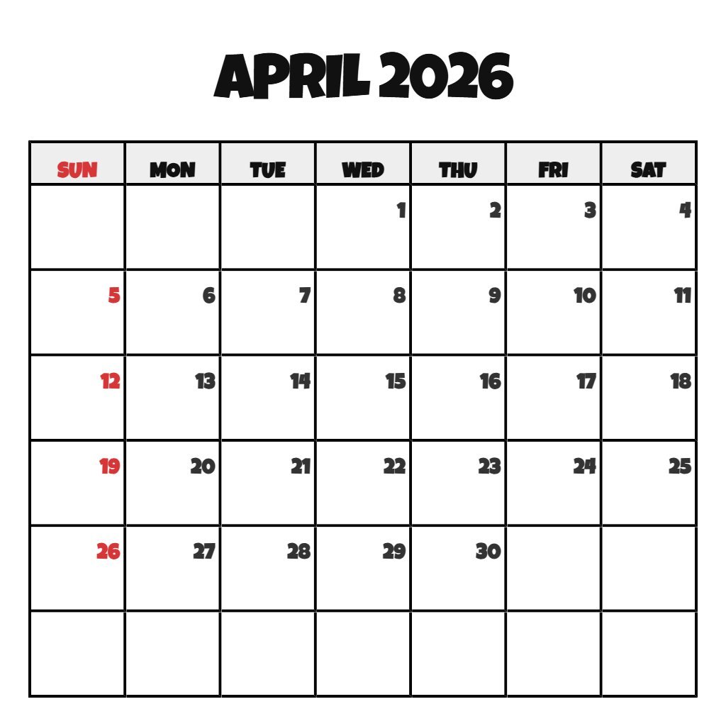 Free April 2026 Free Printable Calendar Planning PDF Download Free April 2026 Free Printable Calendar Planning PDF Download