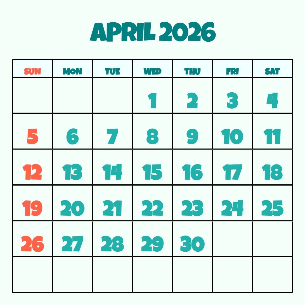 Custom April 2026 Free Printable Calendar Planning PDF Download Custom April 2026 Free Printable Calendar Planning PDF Download