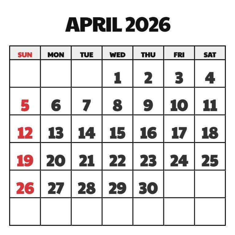 April 2026 Free Printable Calendar PDF Download