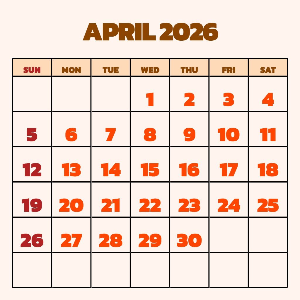Cute April May 2026 Calendar Printable Wallpaper PDF Download