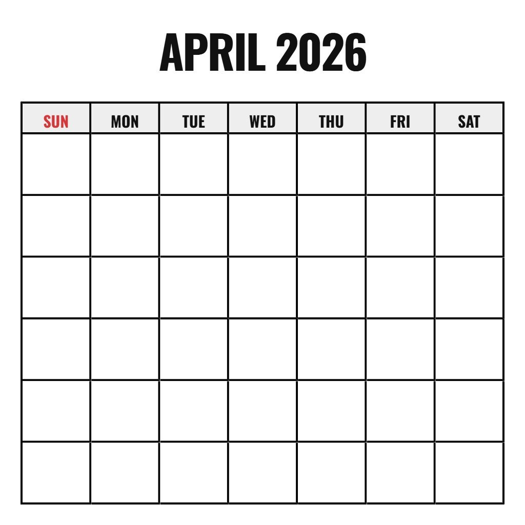 April May 2026 Calendar Printable Blank PDF Download