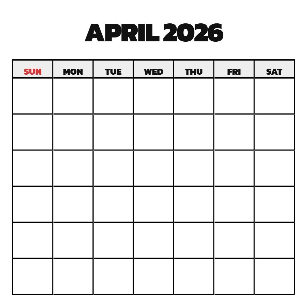 April Printable Calendar 2026 Free Blank PDF Download