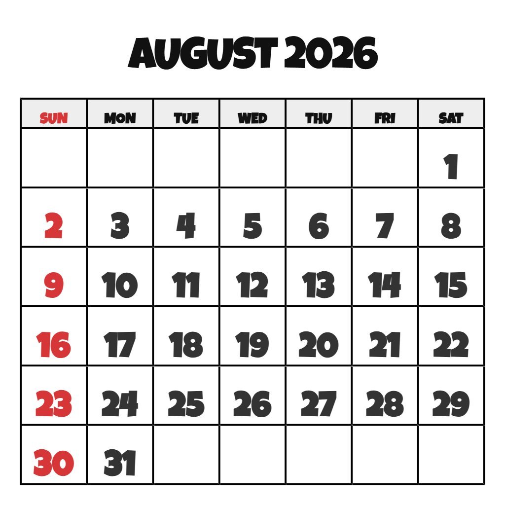 August 2026 Calendar Free Printable Pdf PDF Download