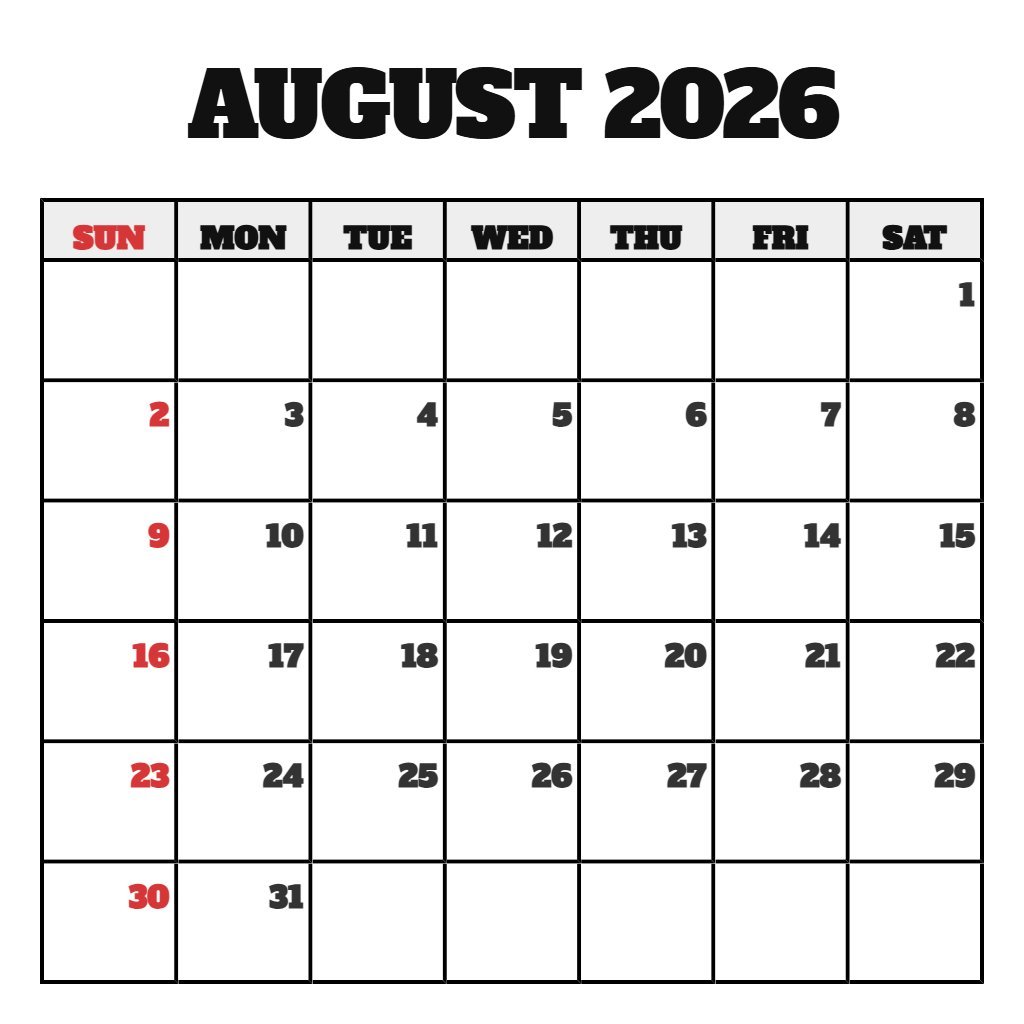 Free August 2026 Calendar Printable Free Notes PDF Download Free August 2026 Calendar Printable Free Notes PDF Download
