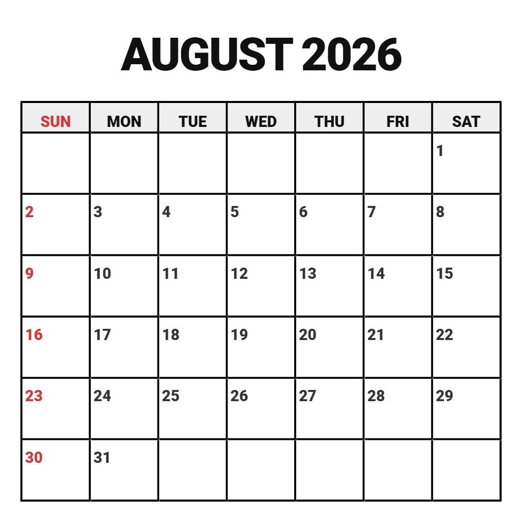 Editable August 2026 Calendar Printable Free Notes PDF Download Editable August 2026 Calendar Printable Free Notes PDF Download