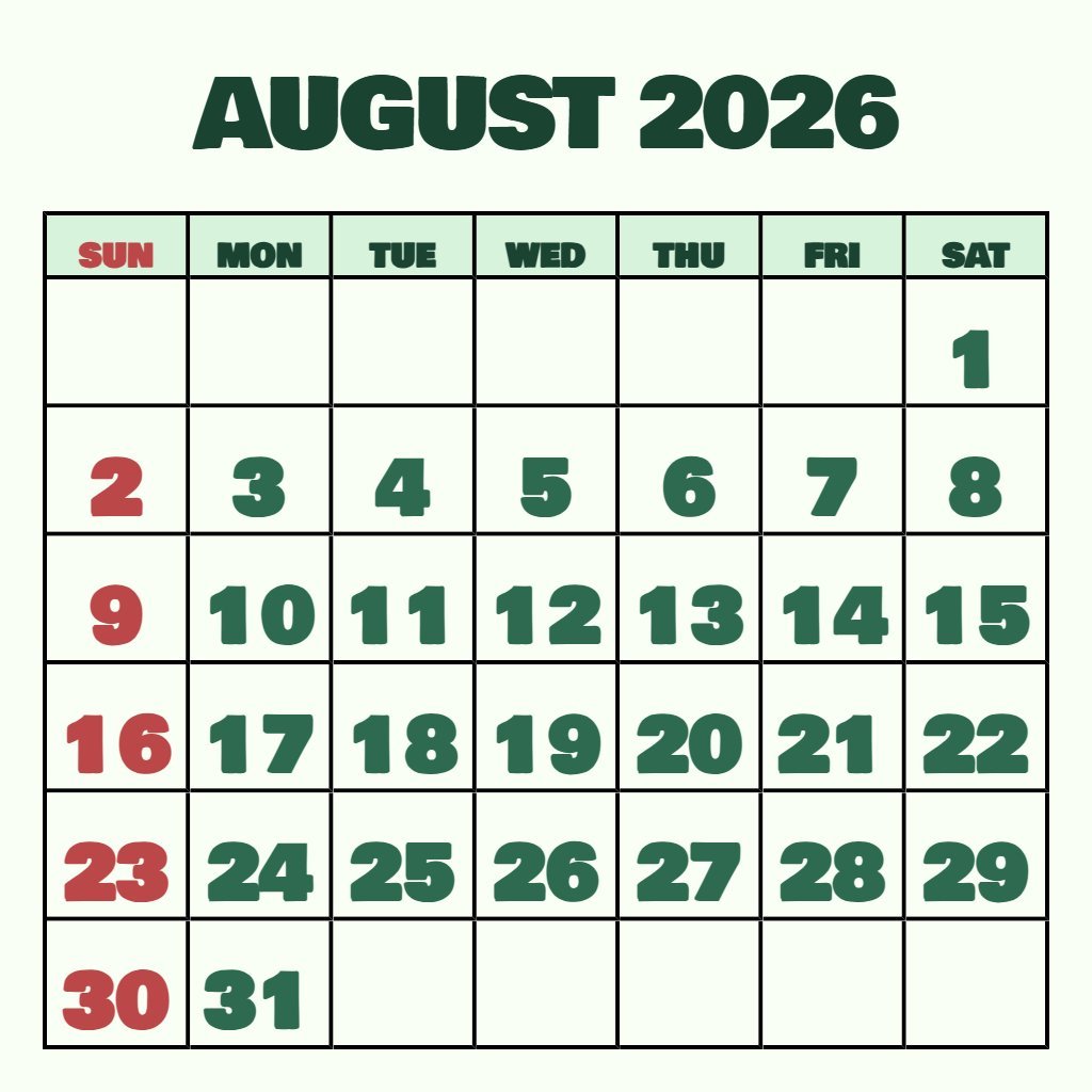 Custom August 2026 Calendar Printable Free Schedule PDF Download Custom August 2026 Calendar Printable Free Schedule PDF Download
