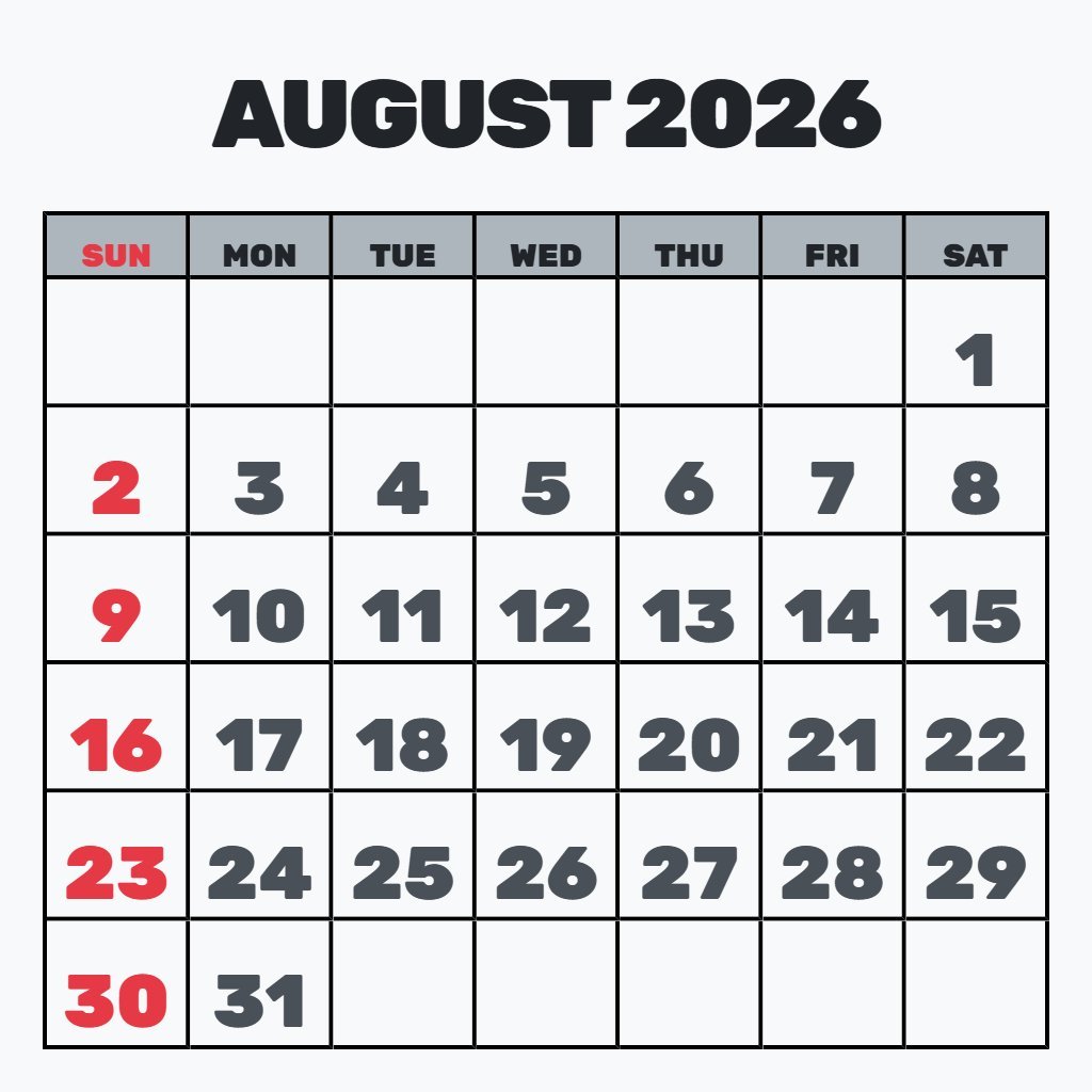 Free August 2026 Calendar Printable Free Notes PDF Download Free August 2026 Calendar Printable Free Notes PDF Download