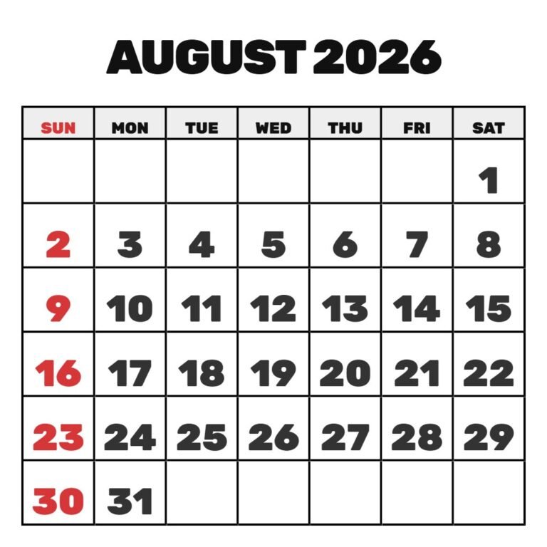 August 2026 Calendar Printable Pdf PDF Download