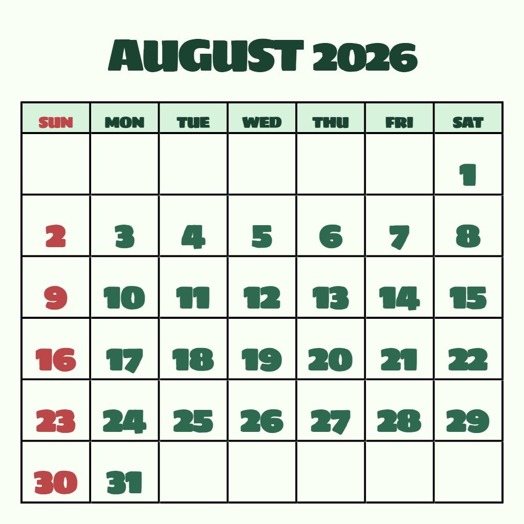 Free August 2026 Calendar Printable With Holidays Wallpaper PDF Download