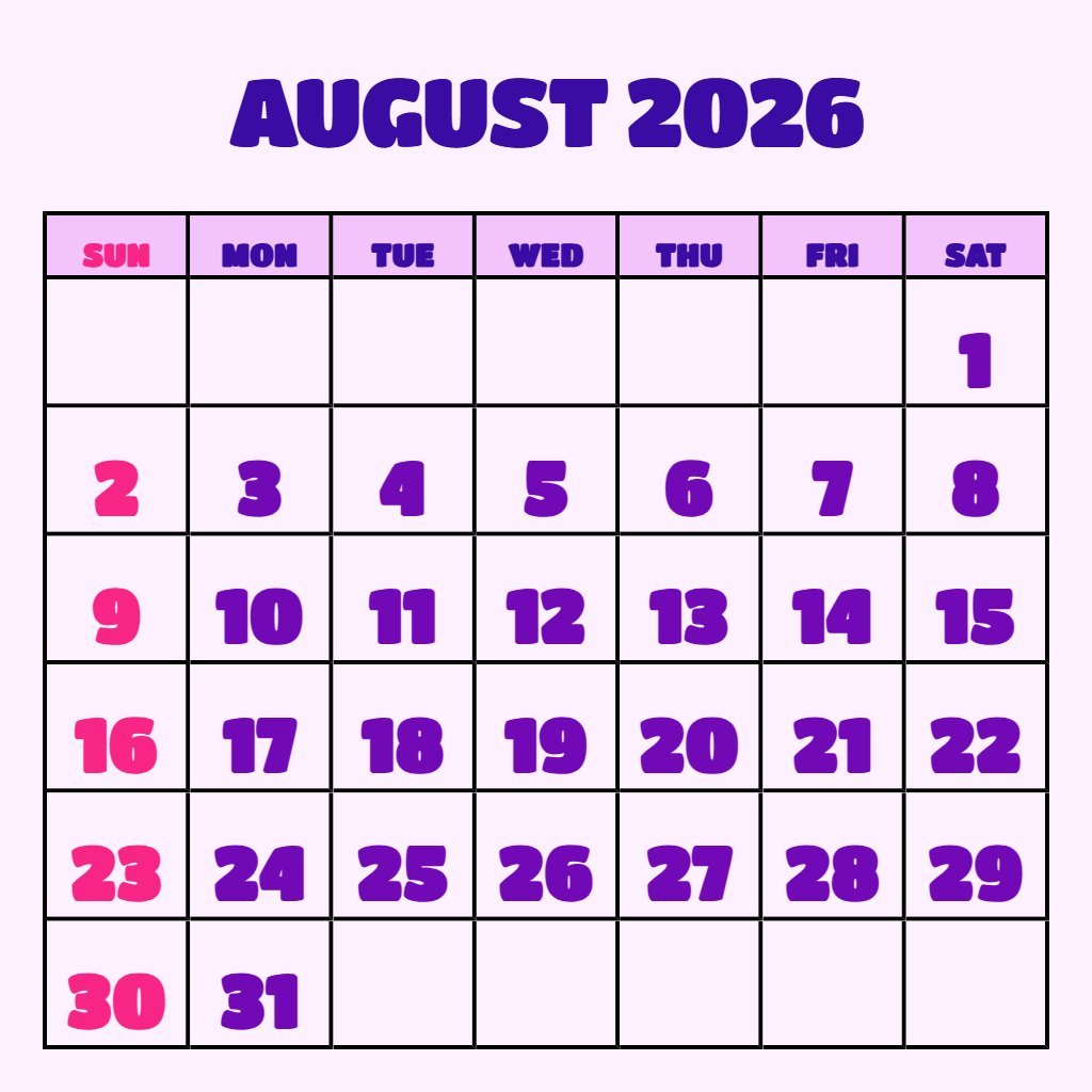 Cute August 2026 Calendar With Holidays Printable Planning PDF Download