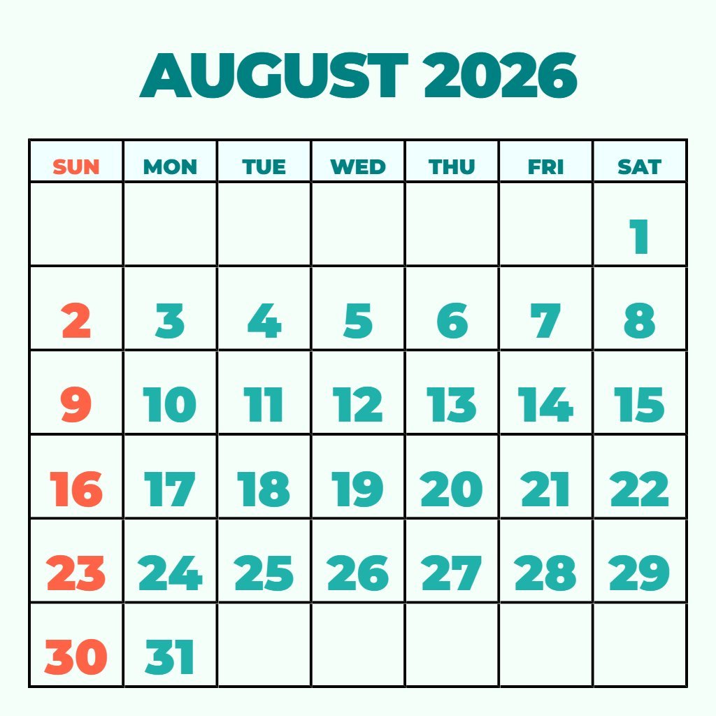 Free August 2026 Calendar With Holidays Printable Schedule PDF Download