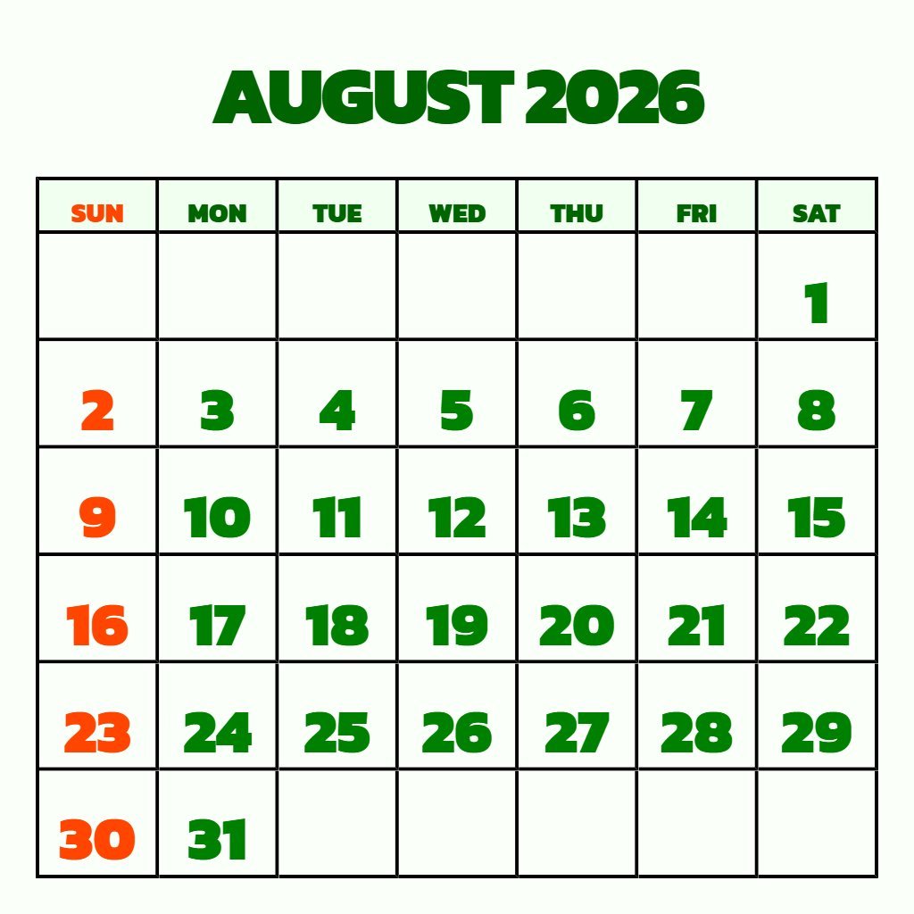 Cute August 2026 Free Printable Calendar Schedule PDF Download Cute August 2026 Free Printable Calendar Schedule PDF Download