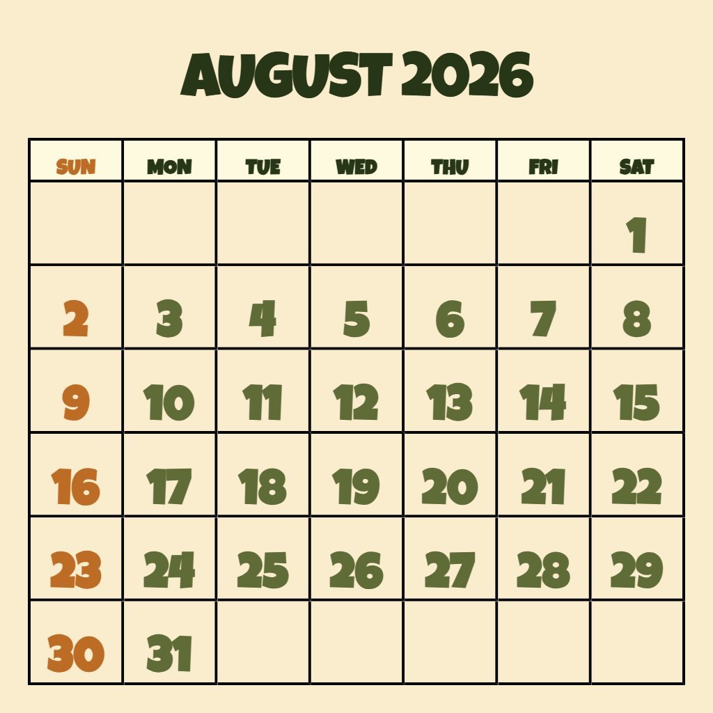 Cute August 2026 Free Printable Calendar Schedule PDF Download Cute August 2026 Free Printable Calendar Schedule PDF Download
