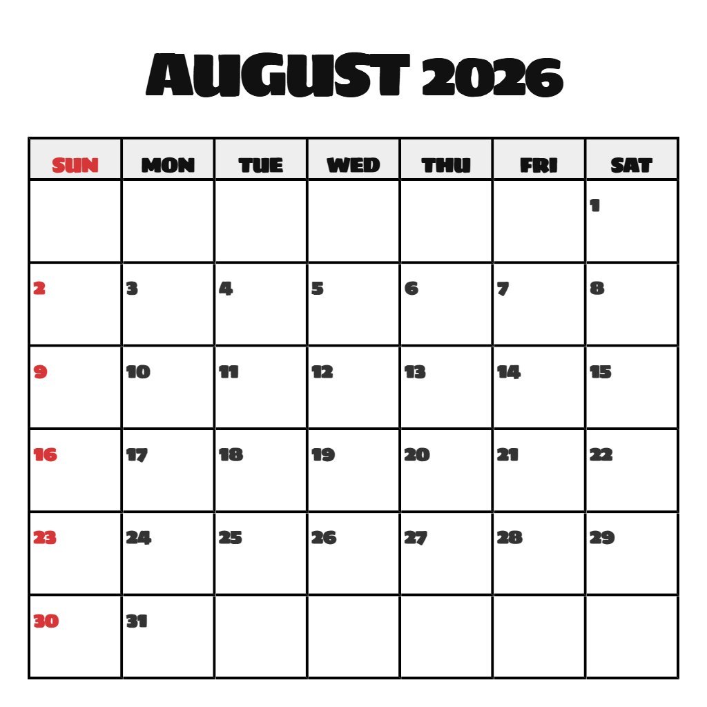 Editable August And September 2026 Calendar Printable Notes PDF Download