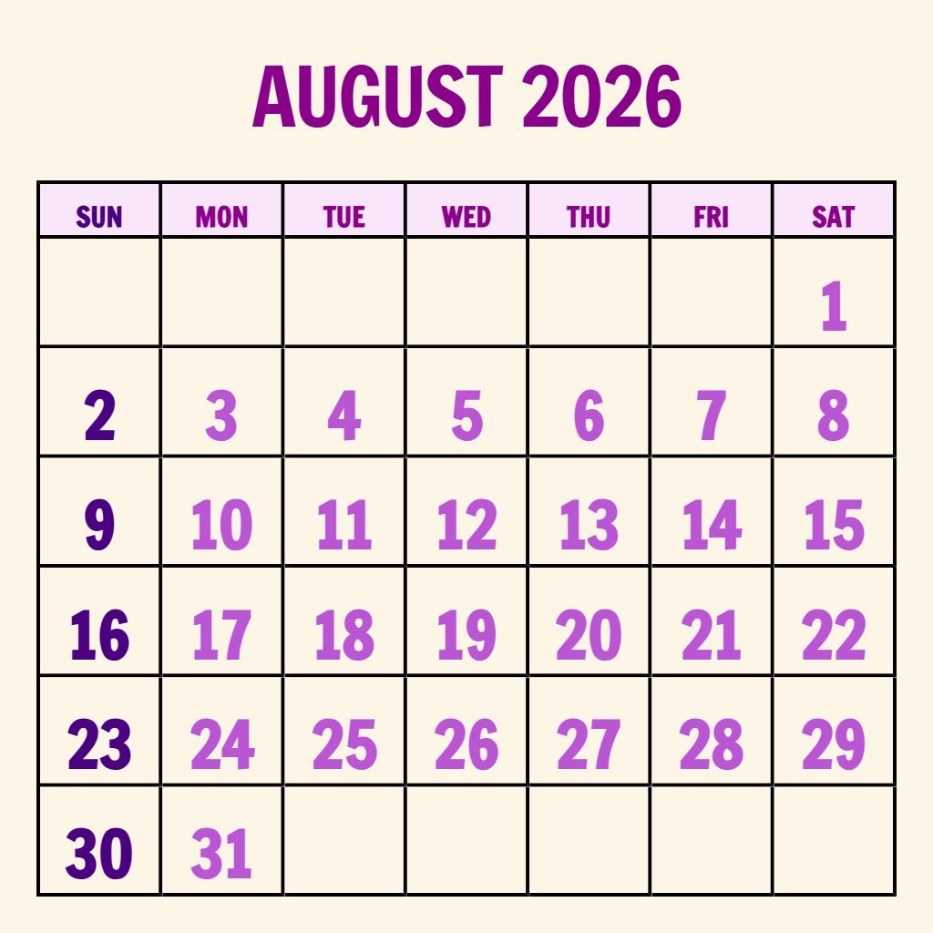 Free August And September 2026 Calendar Printable Notes PDF Download