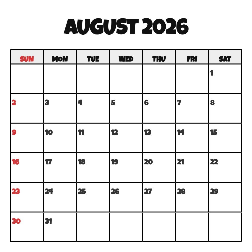 Editable August Calendar 2026 Printable Free Wallpaper PDF Download Editable August Calendar 2026 Printable Free Wallpaper PDF Download