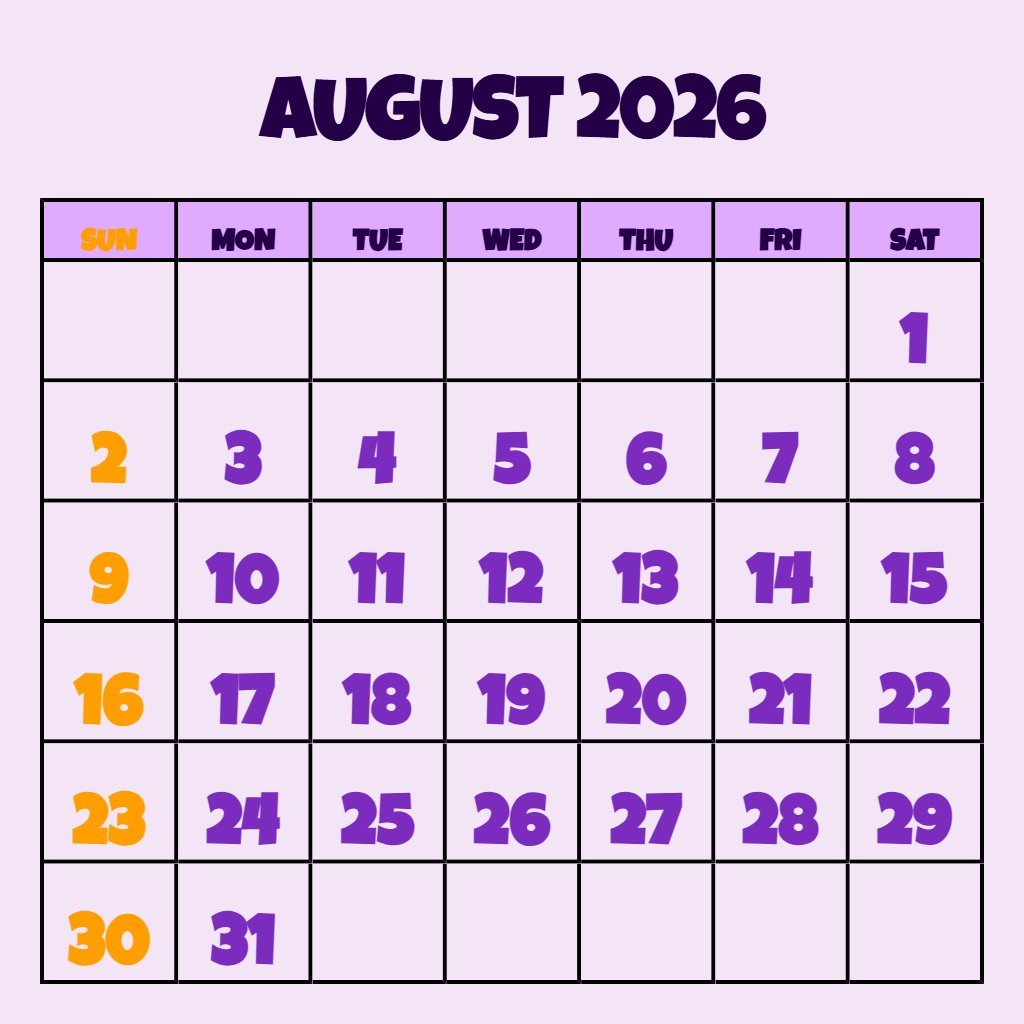 Editable August Calendar 2026 Printable Free Notes PDF Download Editable August Calendar 2026 Printable Free Notes PDF Download