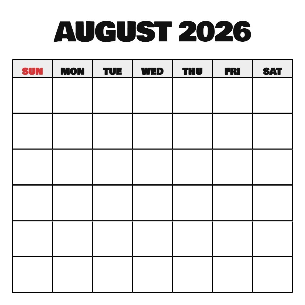 August Calendar 2026 Printable Free Blank PDF Download August Calendar 2026 Printable Free Blank PDF Download