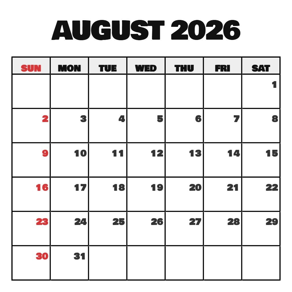 Cute August Printable Calendar 2026 Free Notes PDF Download Cute August Printable Calendar 2026 Free Notes PDF Download