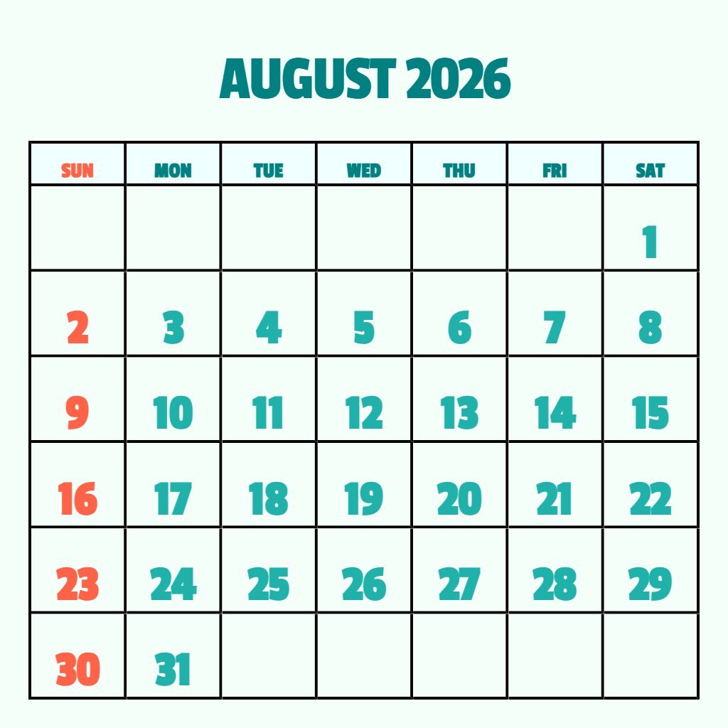 Custom August Printable Calendar 2026 Free Wallpaper PDF Download Custom August Printable Calendar 2026 Free Wallpaper PDF Download