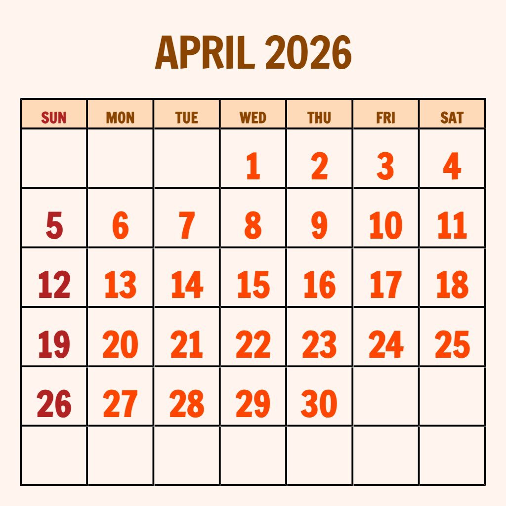Free Blank April 2026 Calendar Printable Schedule PDF Download Free Blank April 2026 Calendar Printable Schedule PDF Download