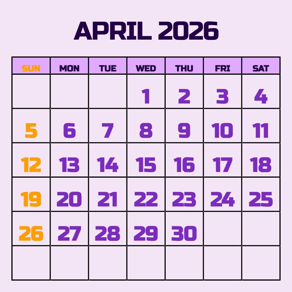Cute Blank April 2026 Calendar Printable Planning PDF Download Cute Blank April 2026 Calendar Printable Planning PDF Download