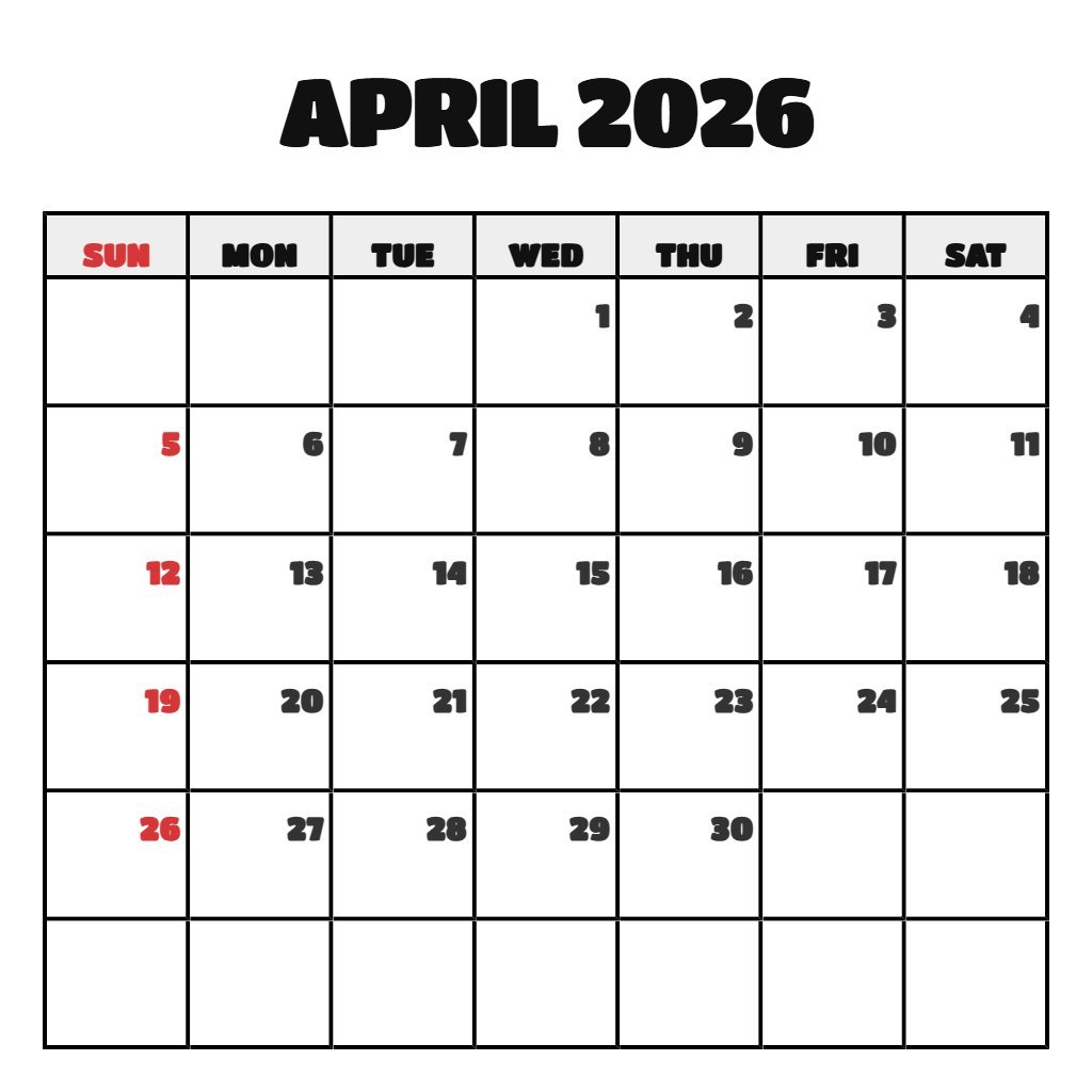 Free Blank April 2026 Calendar Printable Pdf Planning PDF Download