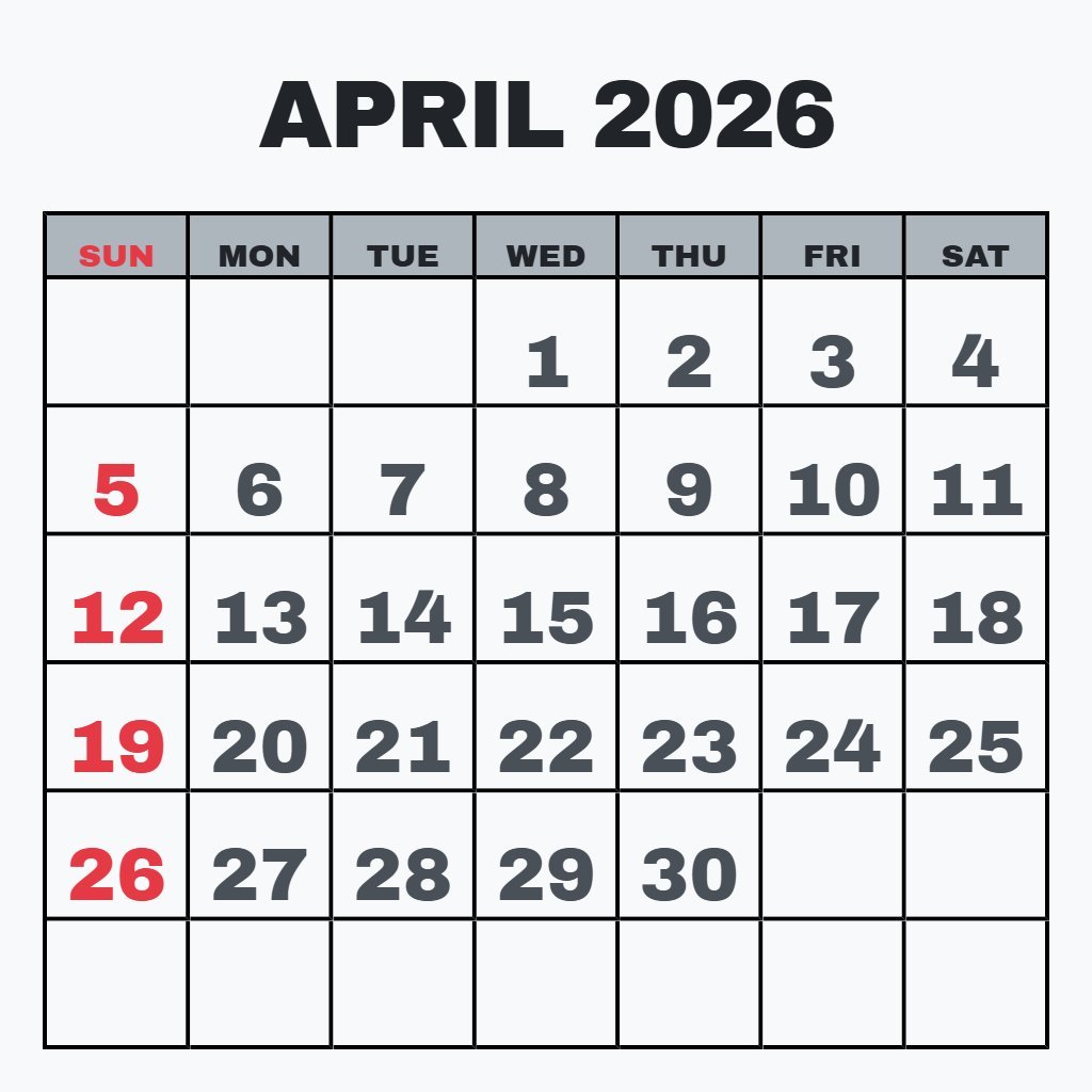 Cute Blank April 2026 Calendar Printable Pdf Notes PDF Download