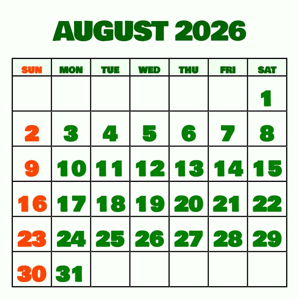 Editable Blank August 2026 Calendar Printable Pdf Wallpaper PDF Download