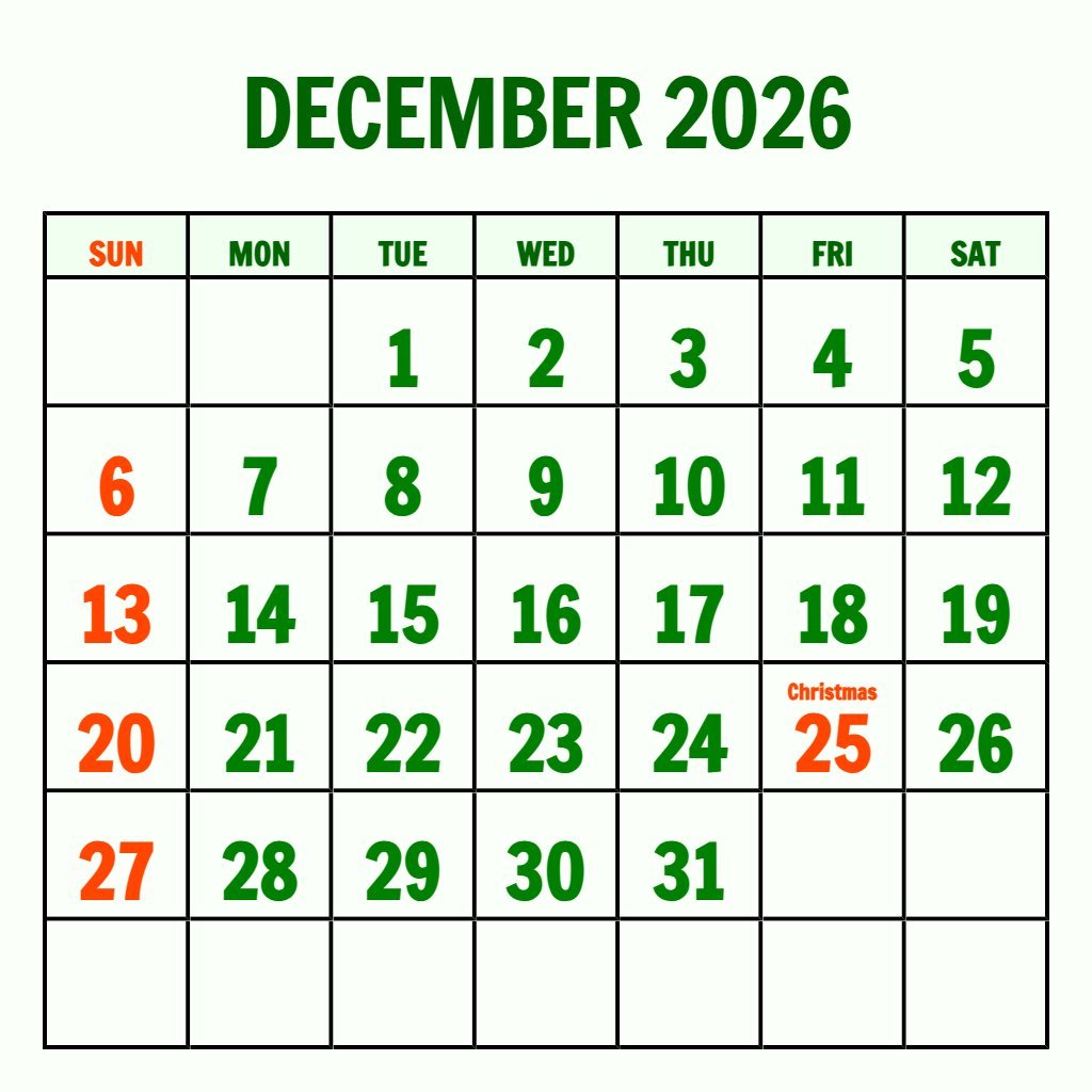 Editable Blank Calendar December 2026 Free Printable Schedule PDF Download