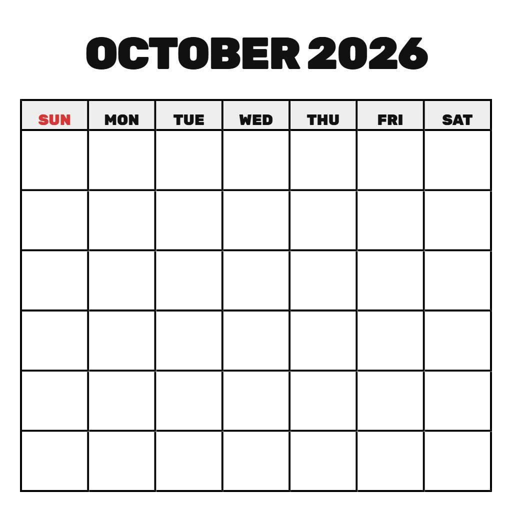 Blank Calendar October 2026 Free Printable PDF Download