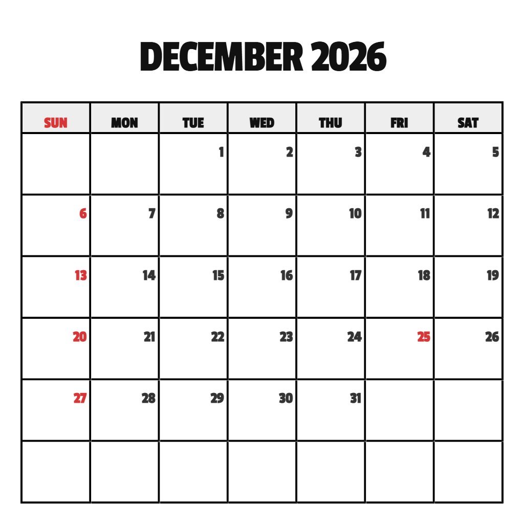 Editable Blank December 2026 Calendar Printable Pdf Notes PDF Download