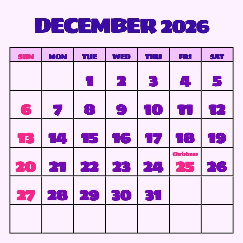 Custom Blank December 2026 Calendar Printable Pdf Notes PDF Download