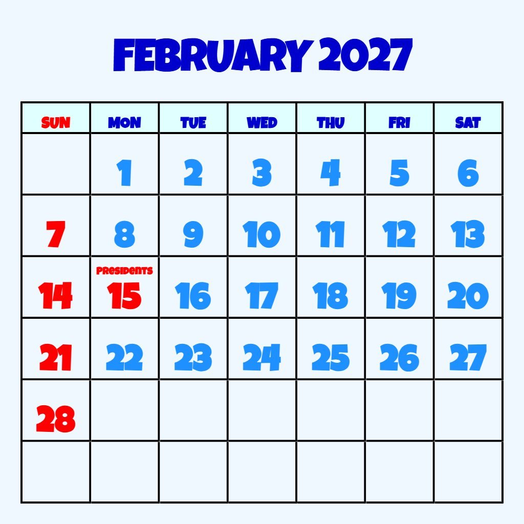 Editable Blank February 2027 Calendar Printable Free Wallpaper PDF Download