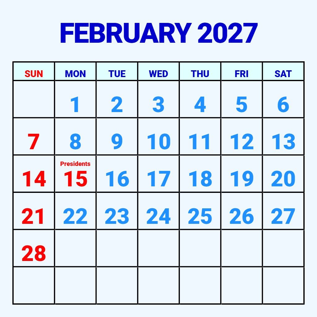 Free Blank February 2027 Calendar Printable Free Planning PDF Download