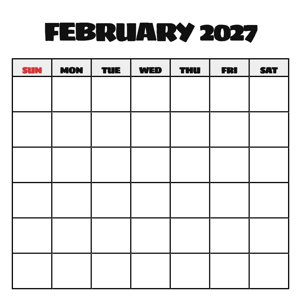 Blank February 2027 Calendar Printable Free PDF Download